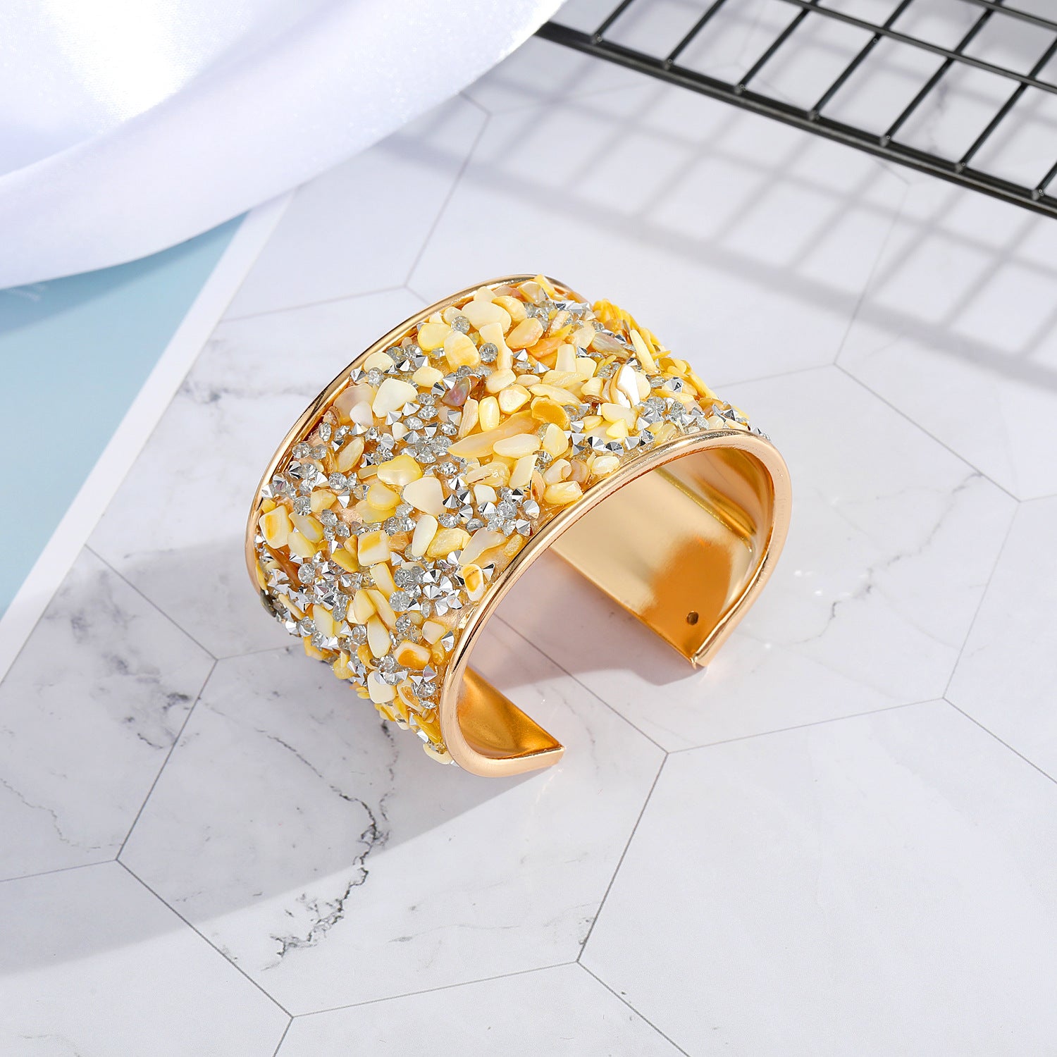 Brazalete de aleación ancha de grava multicolor